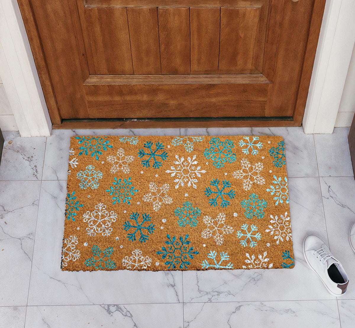 Winter Snowflake Doormat, Colorful Snowflakes Pattern Welcome Mat, Christmas Holiday Gift