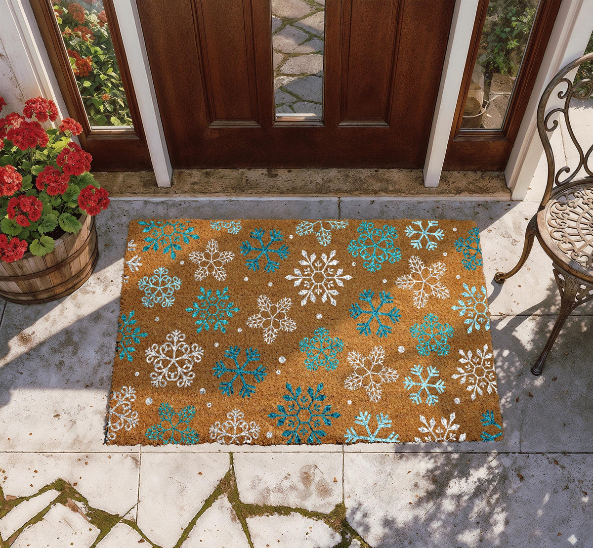 Winter Snowflake Doormat, Colorful Snowflakes Pattern Welcome Mat, Christmas Holiday Gift