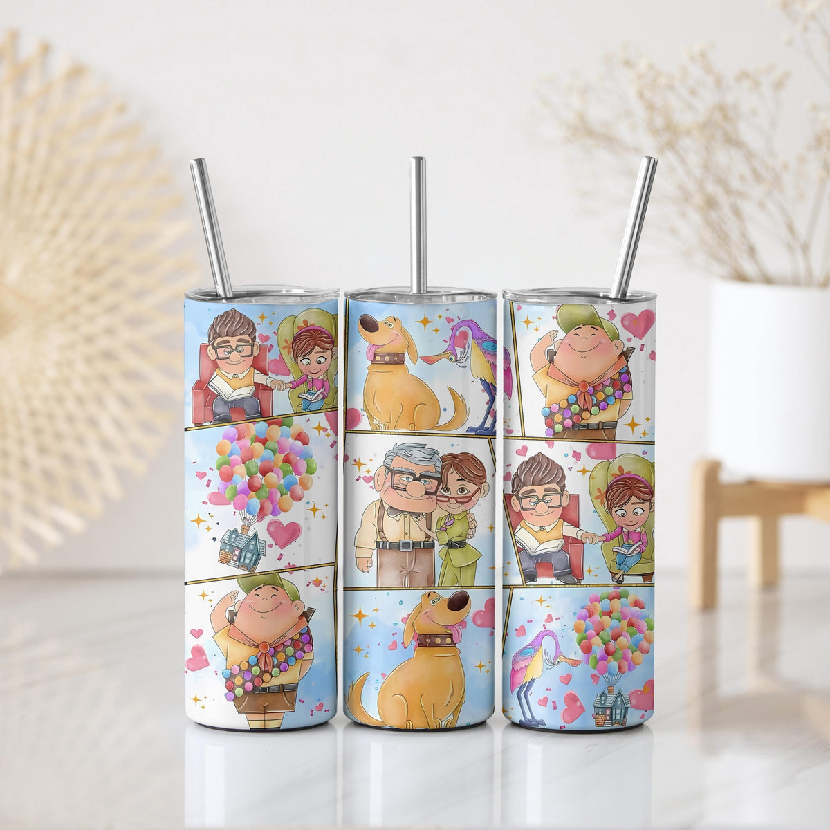 Adventure Couple Travel Tumbler, Cute Cartoon Dog & Bird Water Bottle