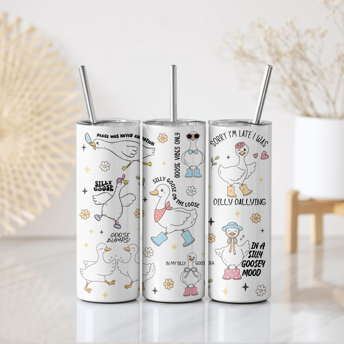 Silly Goose Tumbler, Funny 20 Oz Stainless Steel Cup, Goosebumps Gift, Dilly Dallying Mood Mug