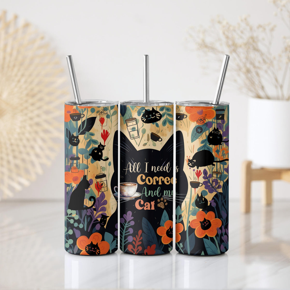 All I Need Is Coffee And My Cat Insulated Tumbler, Aesthetic Cat Owners Gift Coffee Tumbler