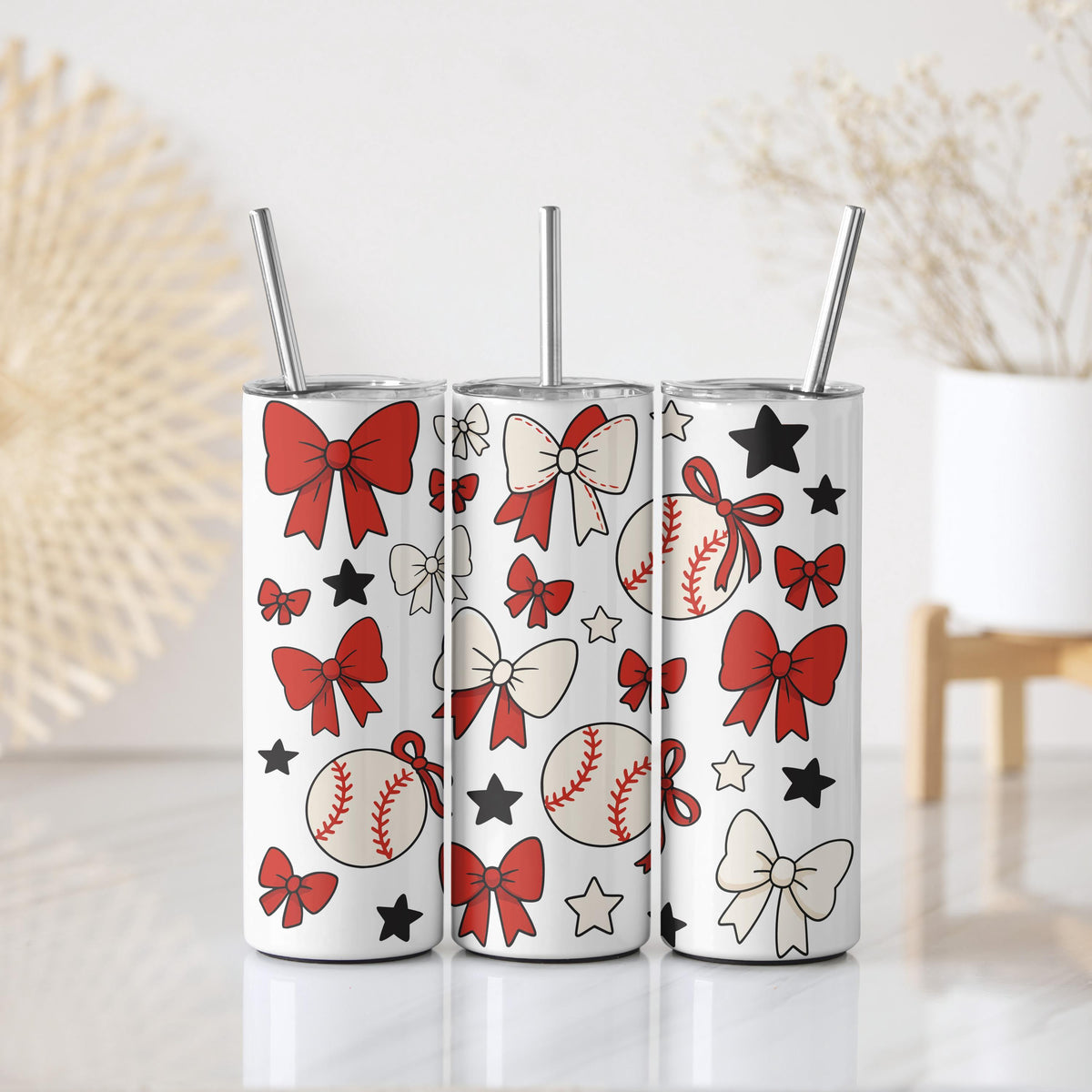 Baseball Theme Stainless Steel Tumbler, Baseball Mom Coquette Bow Insulated Tumbler