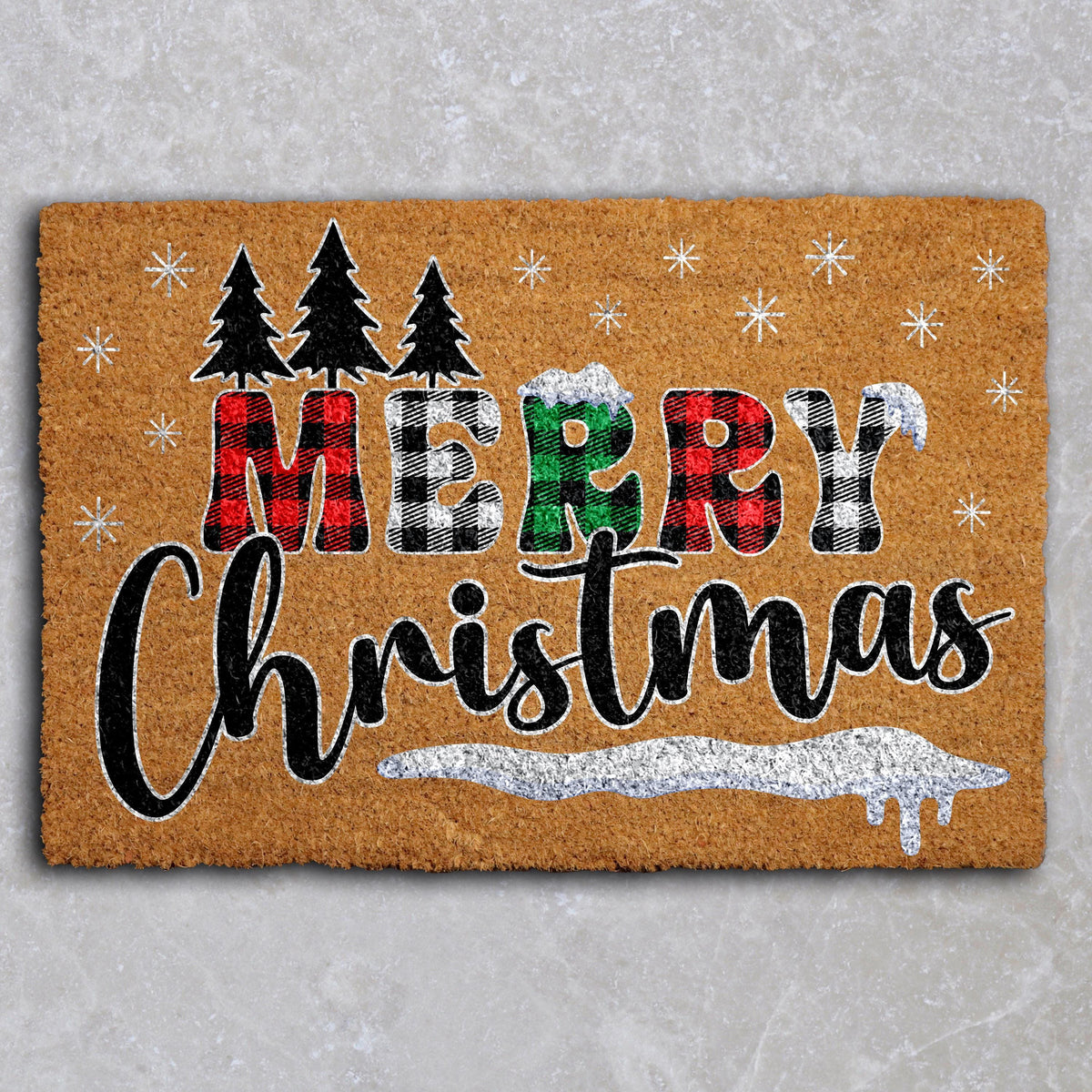 Buffalo Plaid Merry Christmas Doormat, Cute Winter Porch Decor, Holiday Welcome Mat