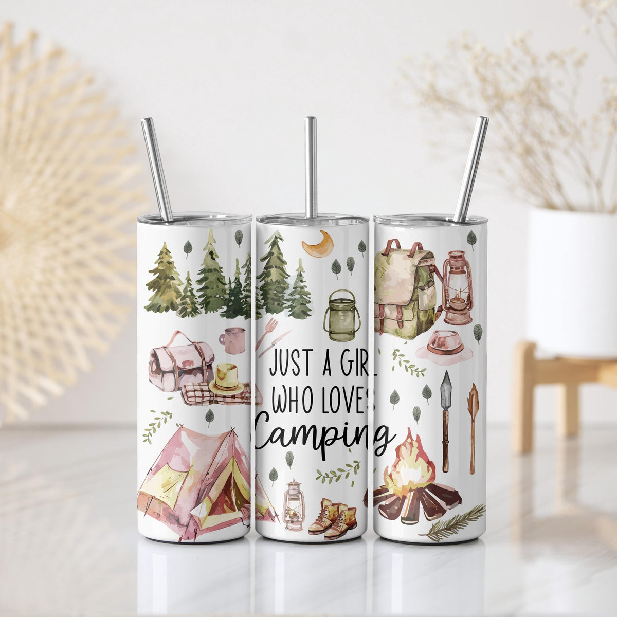 Just A Girls Who Loves Camping Tumbler, Stainless Steel Camper Tumbler