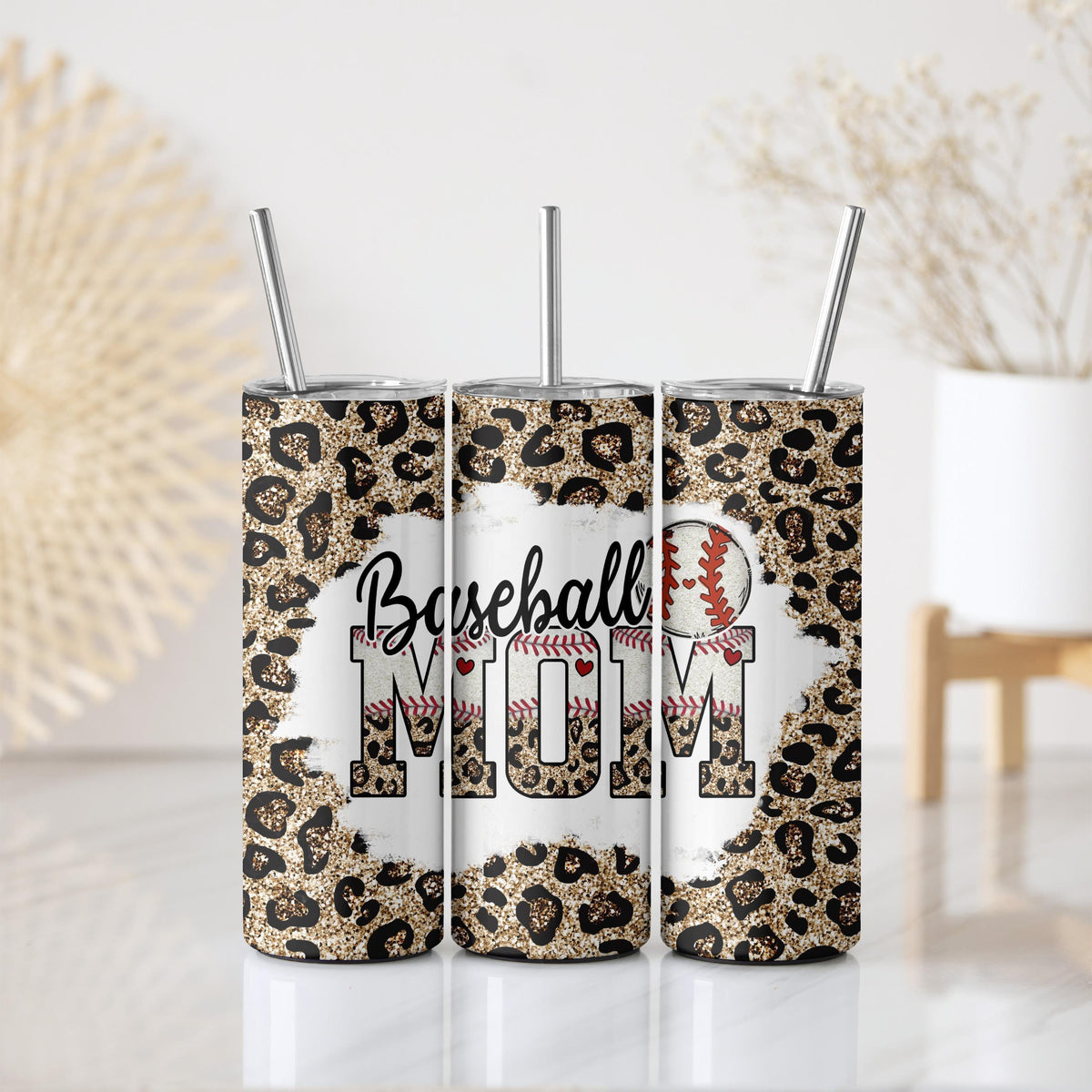 Baseball Mom Stainless Steel Tumbler, Baseball Team Mom Leopard Print Insulated Tumbler