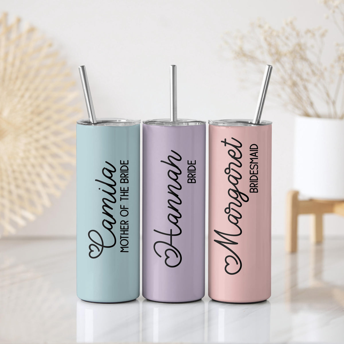 Customizable Bridal Shower Tumbler With Straw, Colored Bachelorette Matching Steel Water Bottle