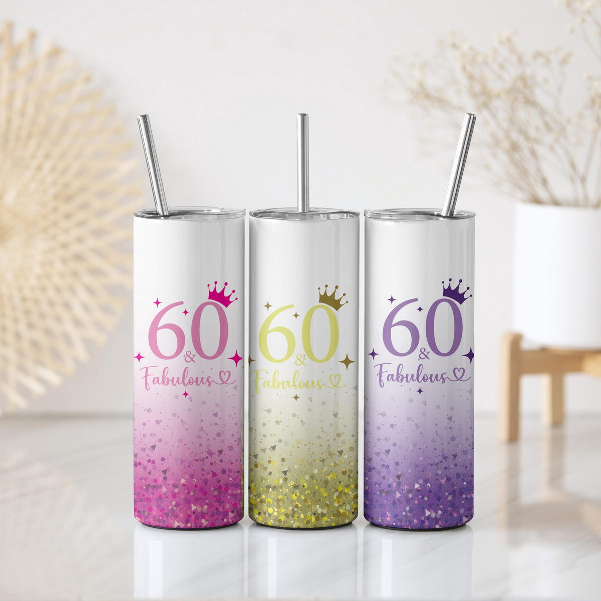 Glitter Design 60 & Fabulous Tumbler With Straw