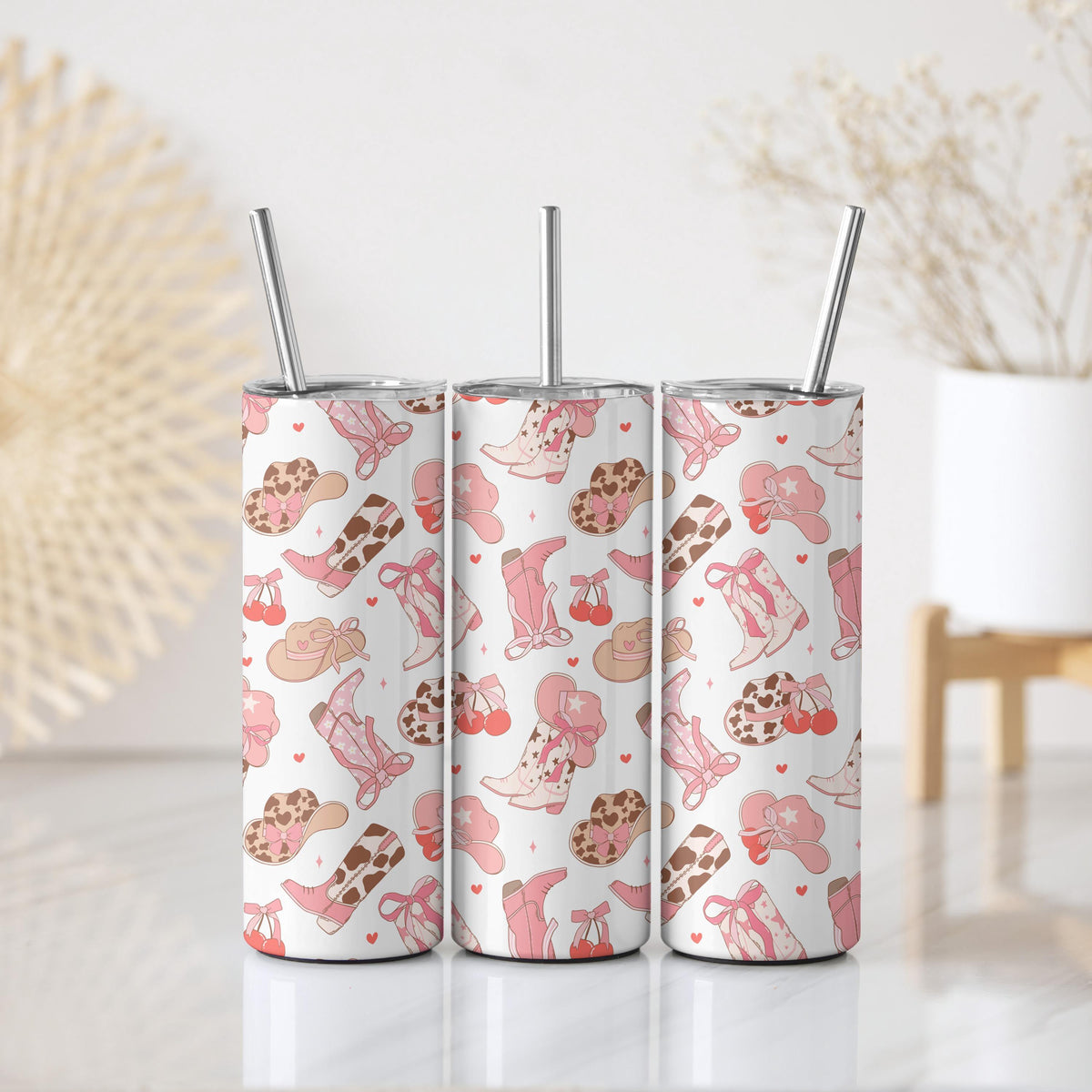 Cowgirl Tumbler, Western Hat and Boot Design Water Cup, Country Girl Stainless Steel Travel Mug