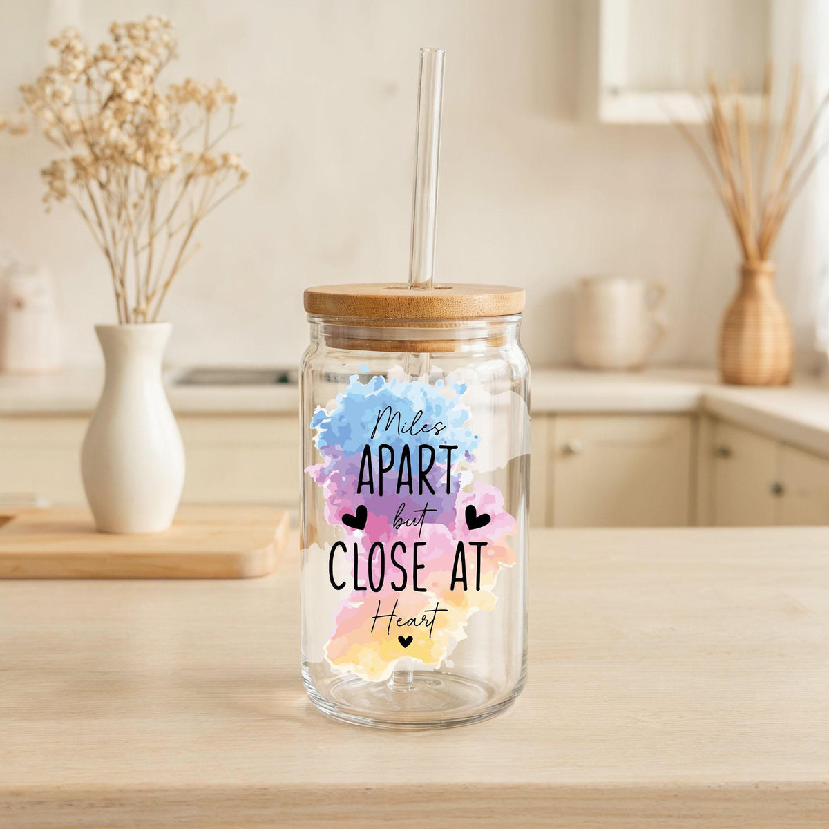 Personalized Miles Apart But Close At Heart Glass Cup