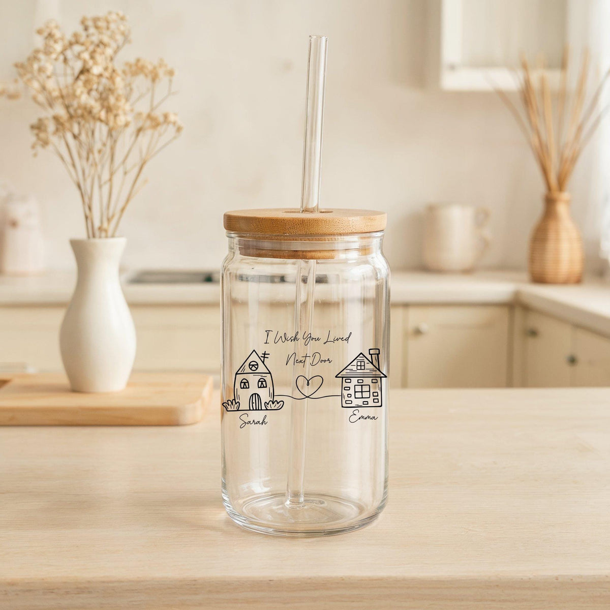 Custom I Wish You Lived Next Door Glass Cup, Long Distance Friendship Can Glass Tumbler