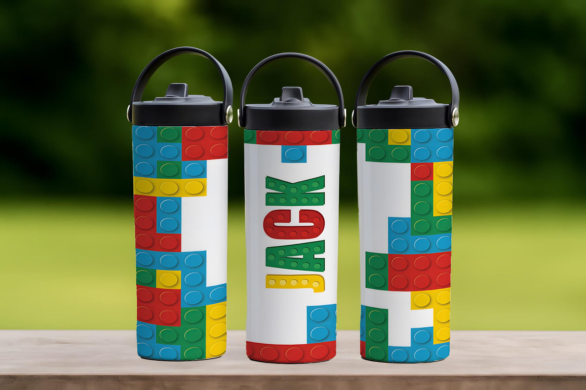 Personalized Toy Blocks Design Tumbler With Foldable Straw