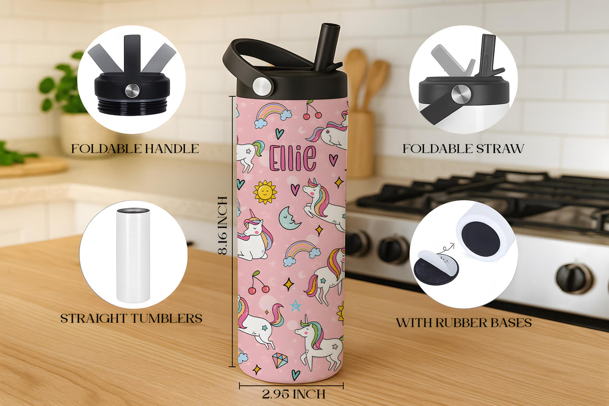 Personalized Vibrant Color Pink Tumbler With Foldable Straw