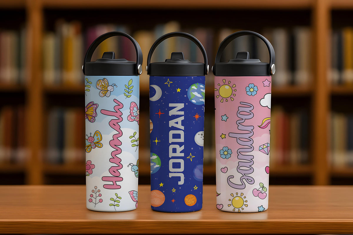 Customizable Colorful Patterns Kids Tumbler With Foldable Straw