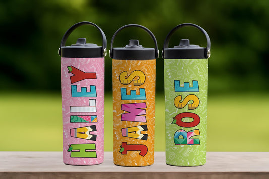 Personalized Back to School Student Tumbler With Foldable Straw