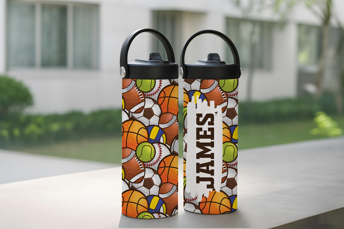 Custom Name Sports Ball Pattern Water Bottle