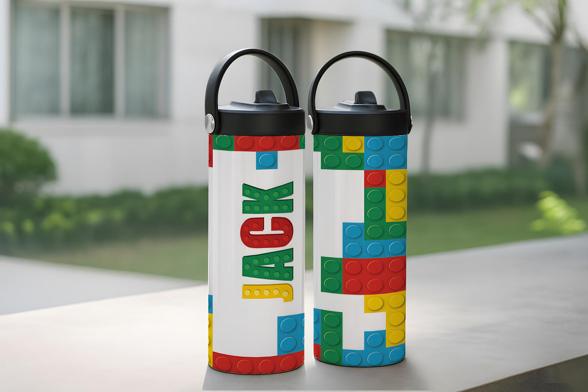 Personalized Toy Blocks Design Tumbler With Foldable Straw