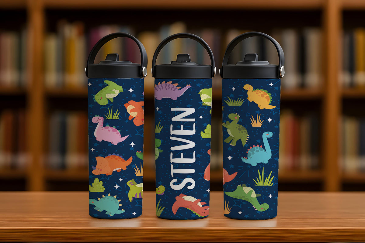 Customizable Dinosaur Pattern Tumbler With Foldable Straw, Toddler Preschool Start Gift