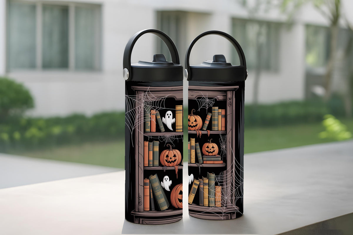 Spooky Library Tumbler With Foldable Straw, Cute Ghost Theme Book Lover Halloween Tumbler