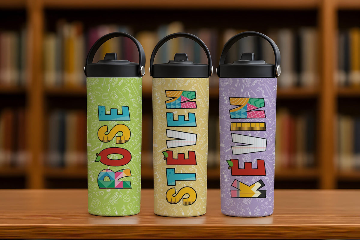 Personalized Back to School Student Tumbler With Foldable Straw