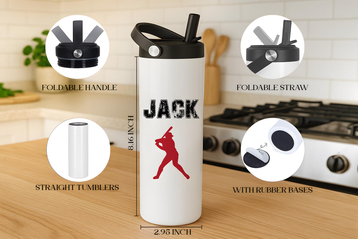 Personalized Sport Theme Kids Tumbler With Foldable Straw, Team Player Training Water Bottle