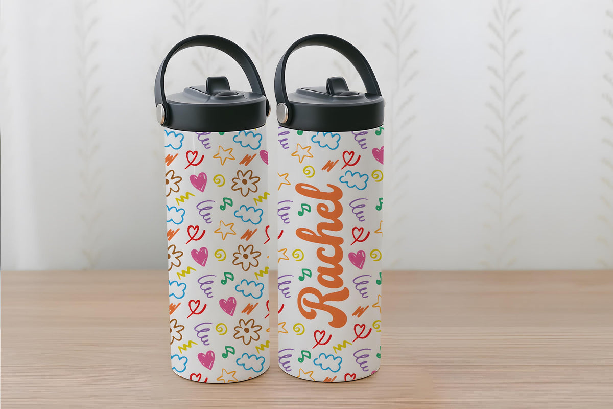 Custom Name Colorful Doodle Design Insulated Tumbler