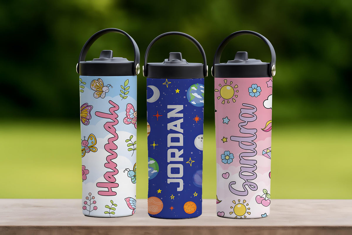 Customizable Colorful Patterns Kids Tumbler With Foldable Straw