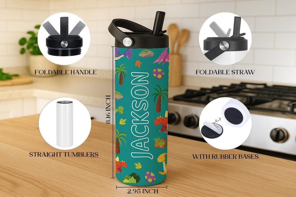 Custom Name Colorful Toddler Tumbler With Foldable Straw