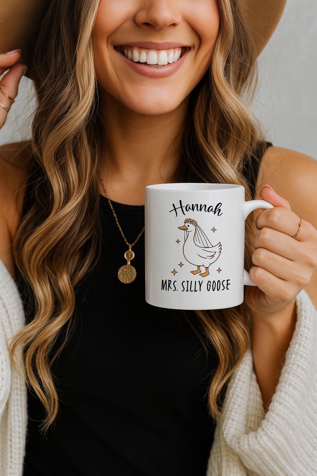Customizable Mr And Mrs Silly Goose Design Coffee Mug, Bride And Groom Matching Ceramic Cup