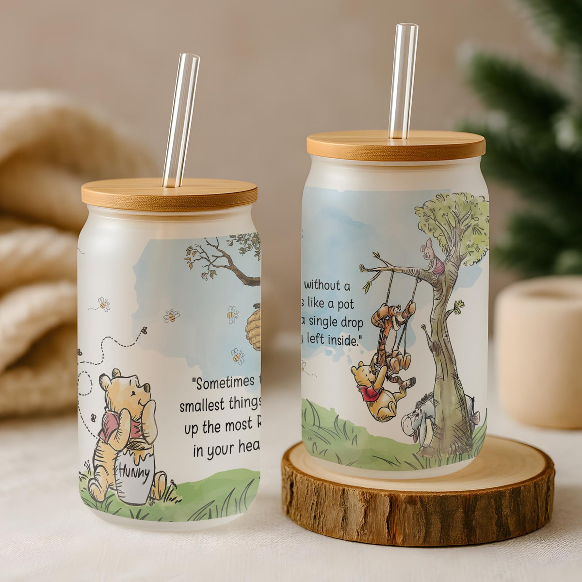 Cute Bear Quote Glass Can Tumbler, Inspiring Sayings Iced Coffee Cup