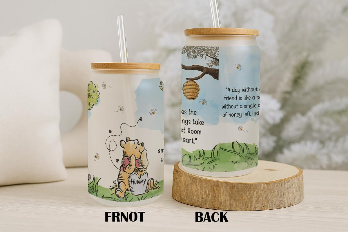 Cute Bear Quote Glass Can Tumbler, Inspiring Sayings Iced Coffee Cup