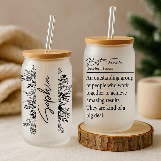 Personalized Best Team Can Glass Tumbler, Friend Group Matching Glass Cup