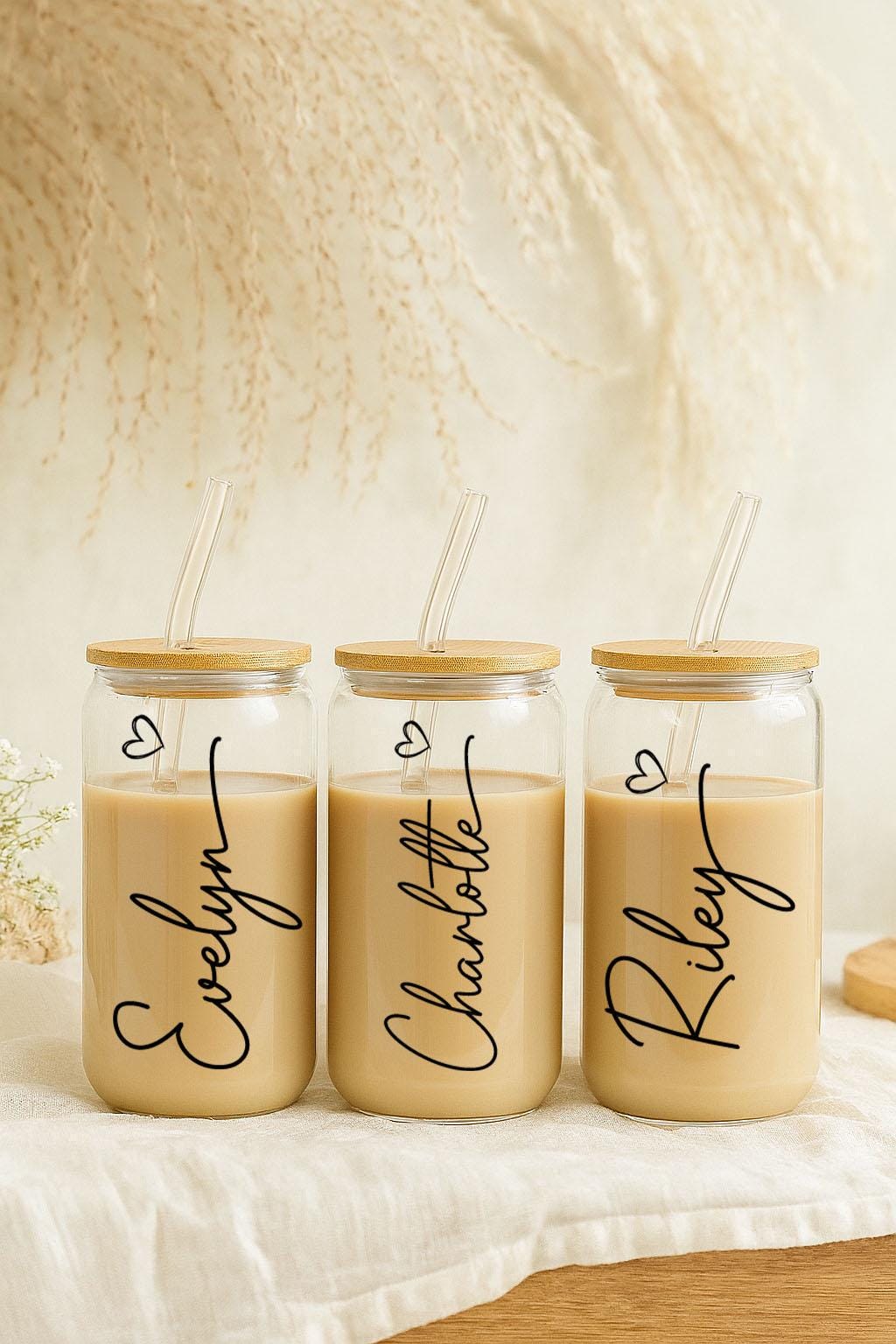 Custom Name With Small Heart Can Glass Tumbler, Personalized Iced Coffee Cup