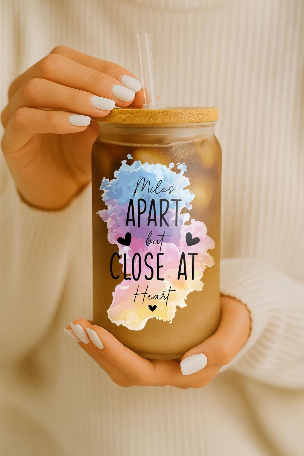 Personalized Miles Apart But Close At Heart Glass Cup