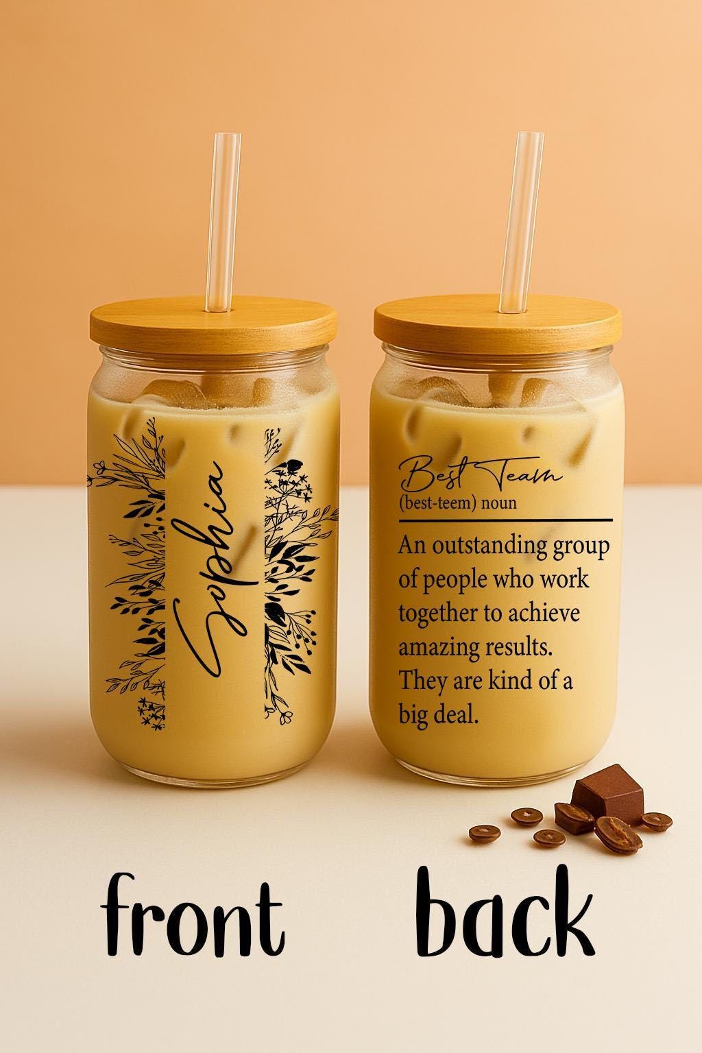 Personalized Best Team Can Glass Tumbler, Friend Group Matching Glass Cup