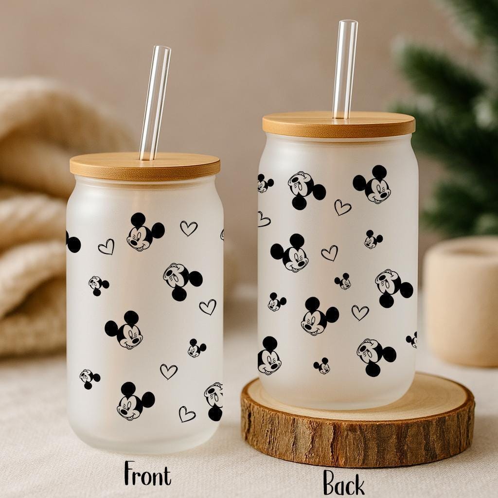 Cute Hearts Design Iced Coffee Cup, Cartoon Inspired Can Glass Tumbler, Kids Smoothie Cup