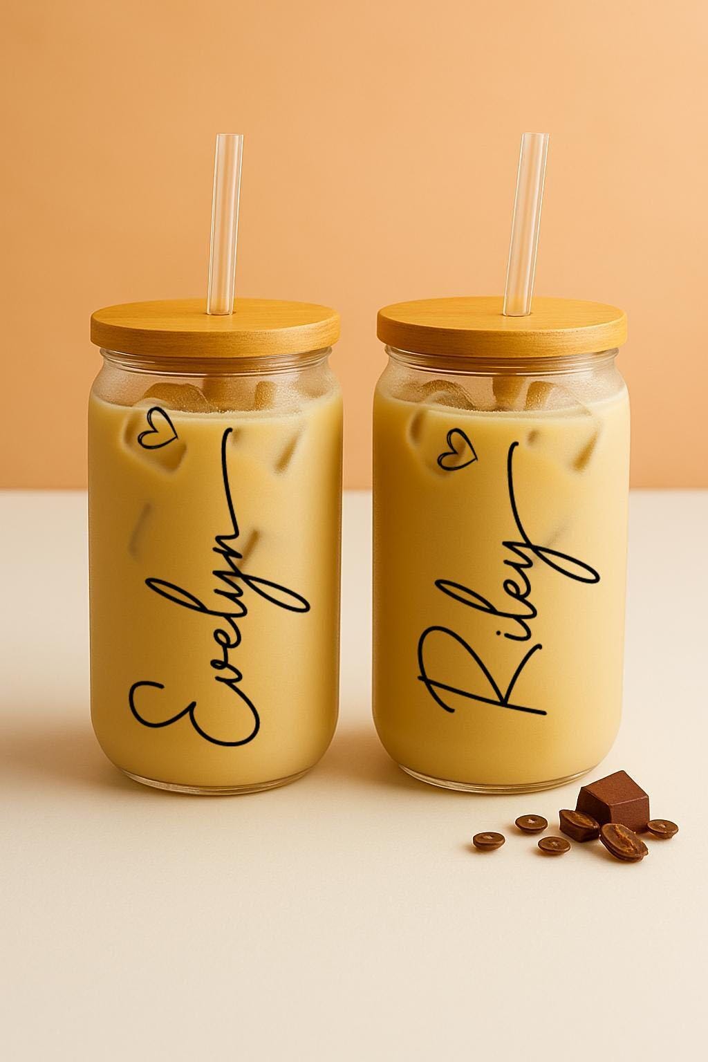 Custom Name With Small Heart Can Glass Tumbler, Personalized Iced Coffee Cup