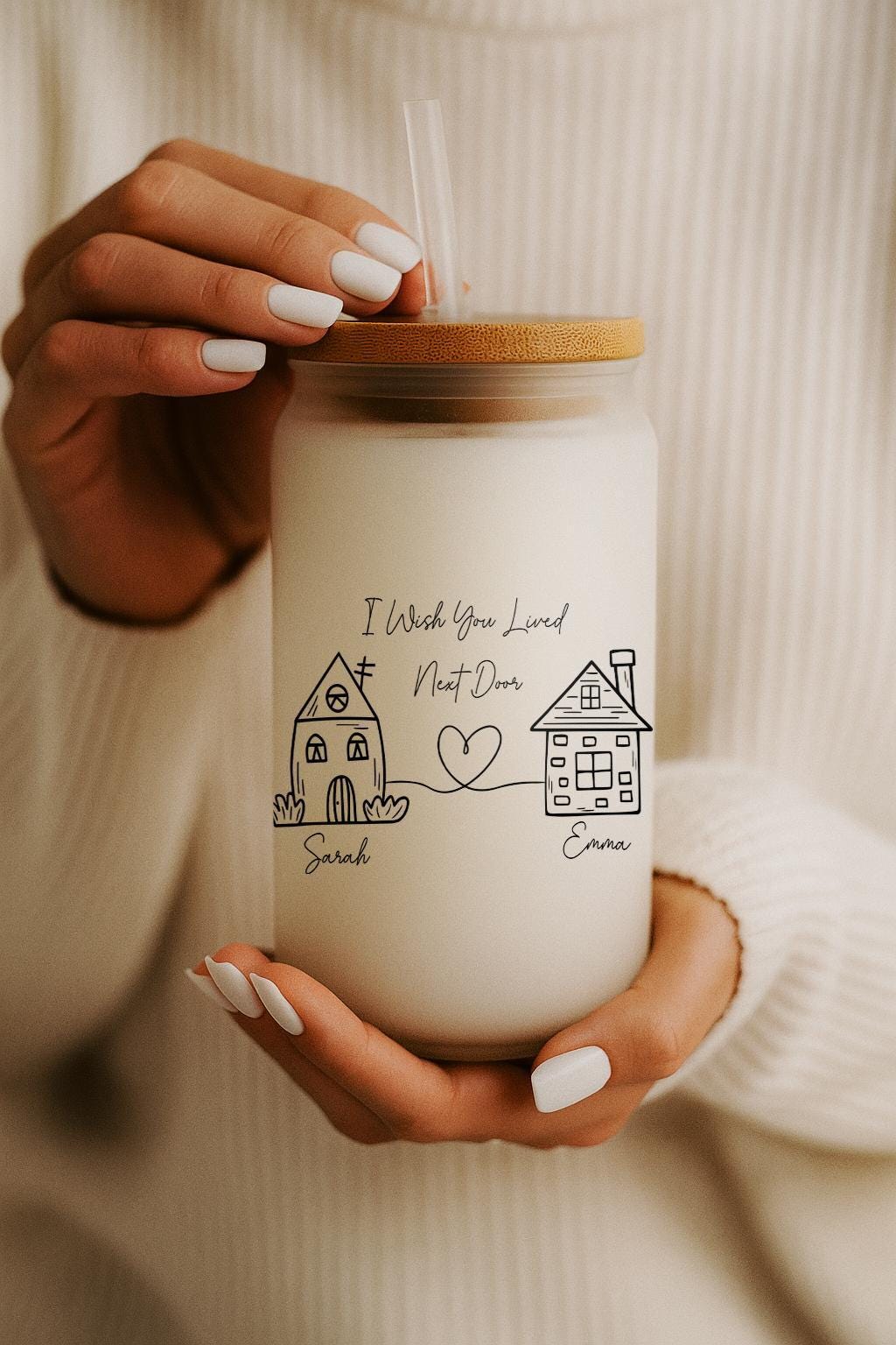 Custom I Wish You Lived Next Door Glass Cup, Long Distance Friendship Can Glass Tumbler