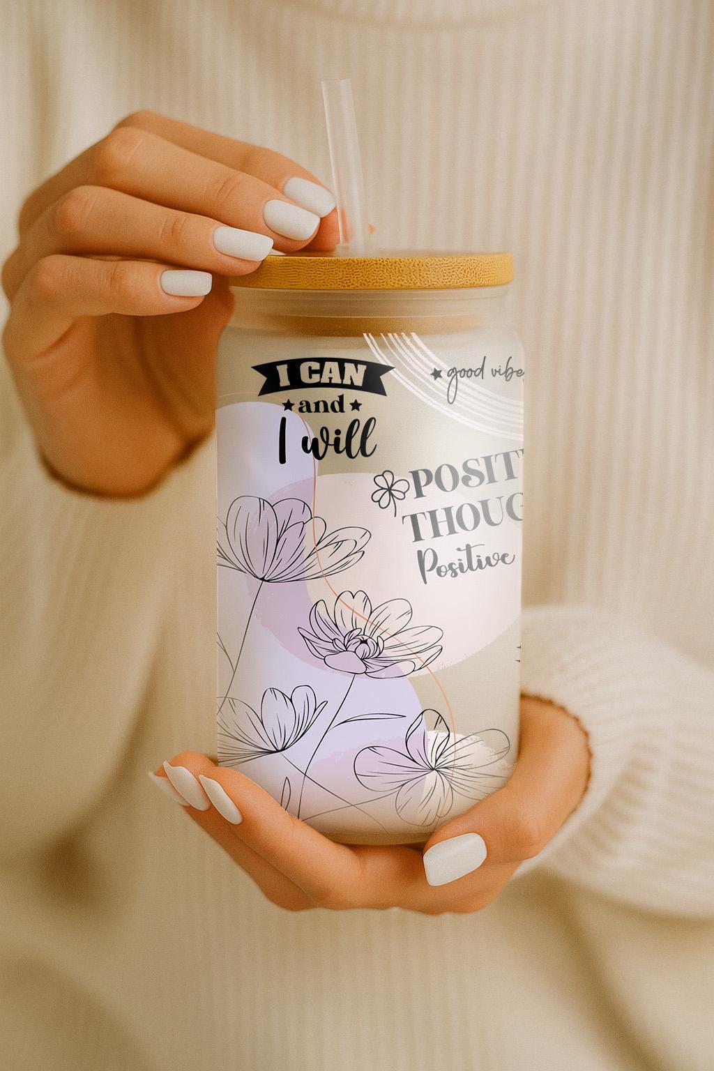 She Is Adjectives Sipper Glass Cup, Self Motivation Can Glass Tumbler