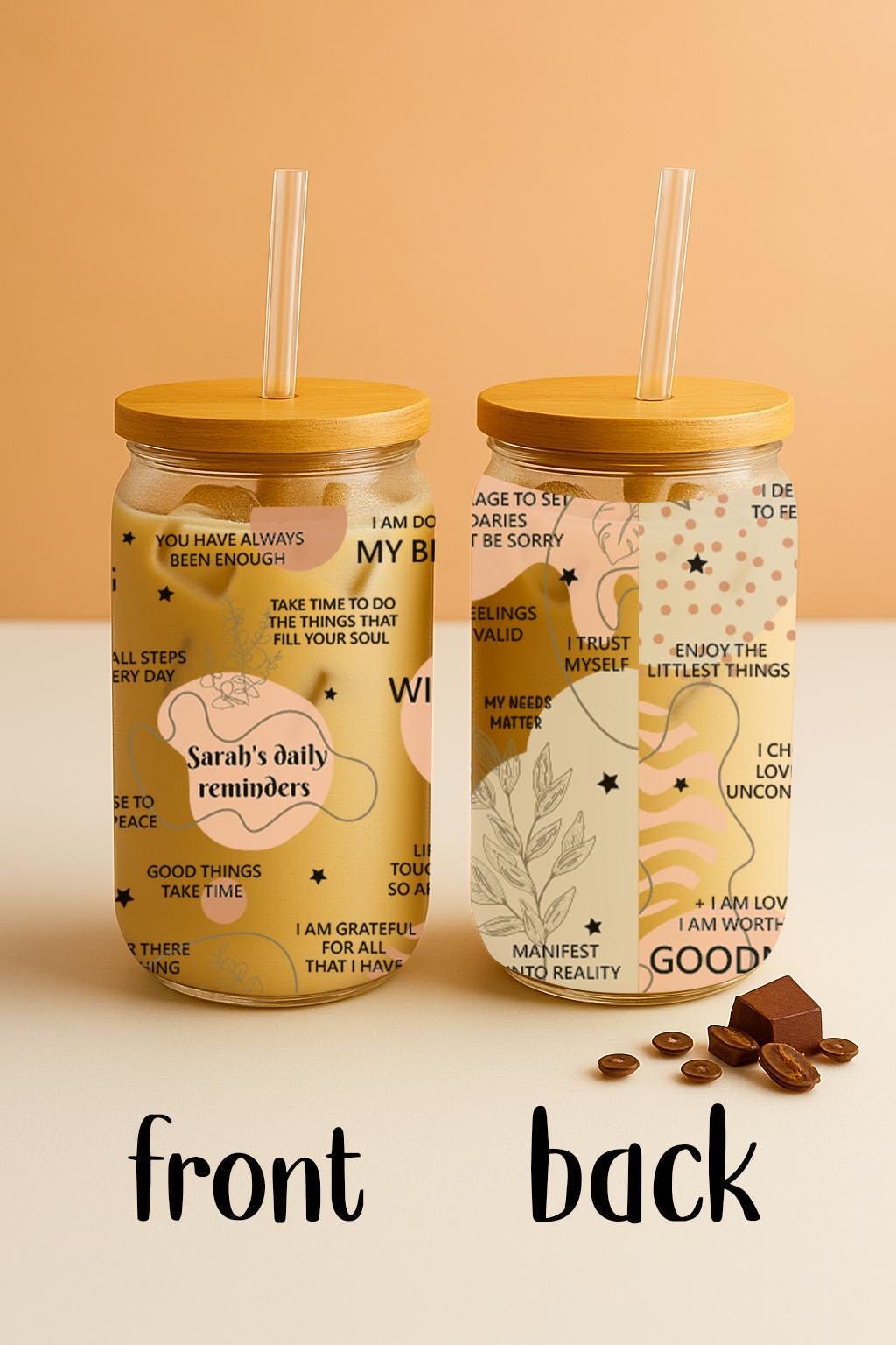 Custom Name Daily Reminder Can Glass Tumbler, Self Motivation Quotes Bamboo Lid & Straw Tumbler