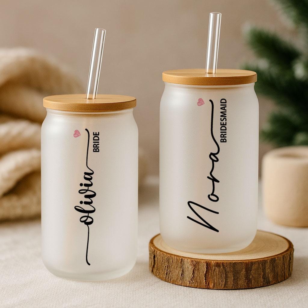 Customizable Bride & Bridesmaids Can Glass Tumbler