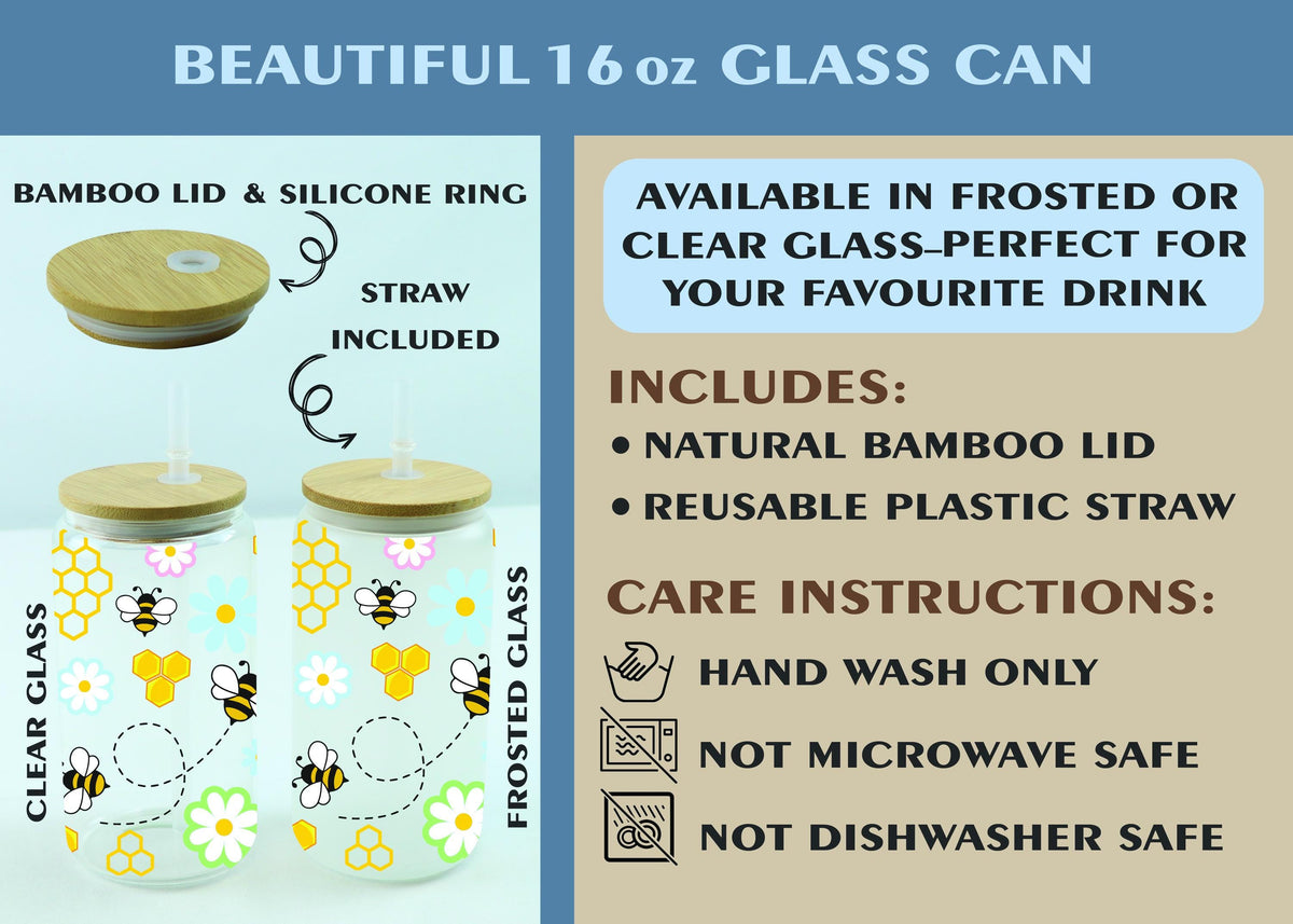 Honey Bee Glass Tumbler, Honeycomb Iced Coffee Cup, Cute Bee And Daisy Can Glass