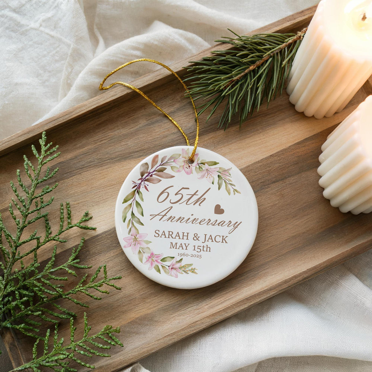 Personalized Anniversary Ornament, Custom Ceramic Keepsake