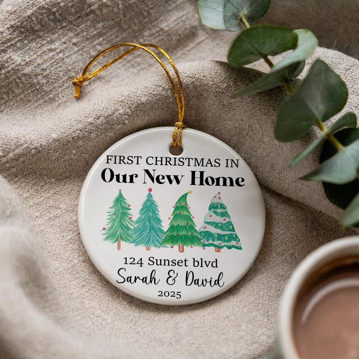 First Christmas In Our New Home Ornament, Personalized Ceramic Keepsake