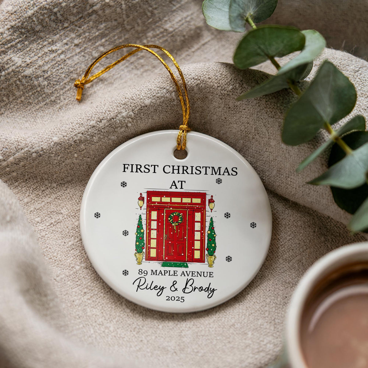 First Christmas New Home Ornament, Personalized Ceramic Keepsake