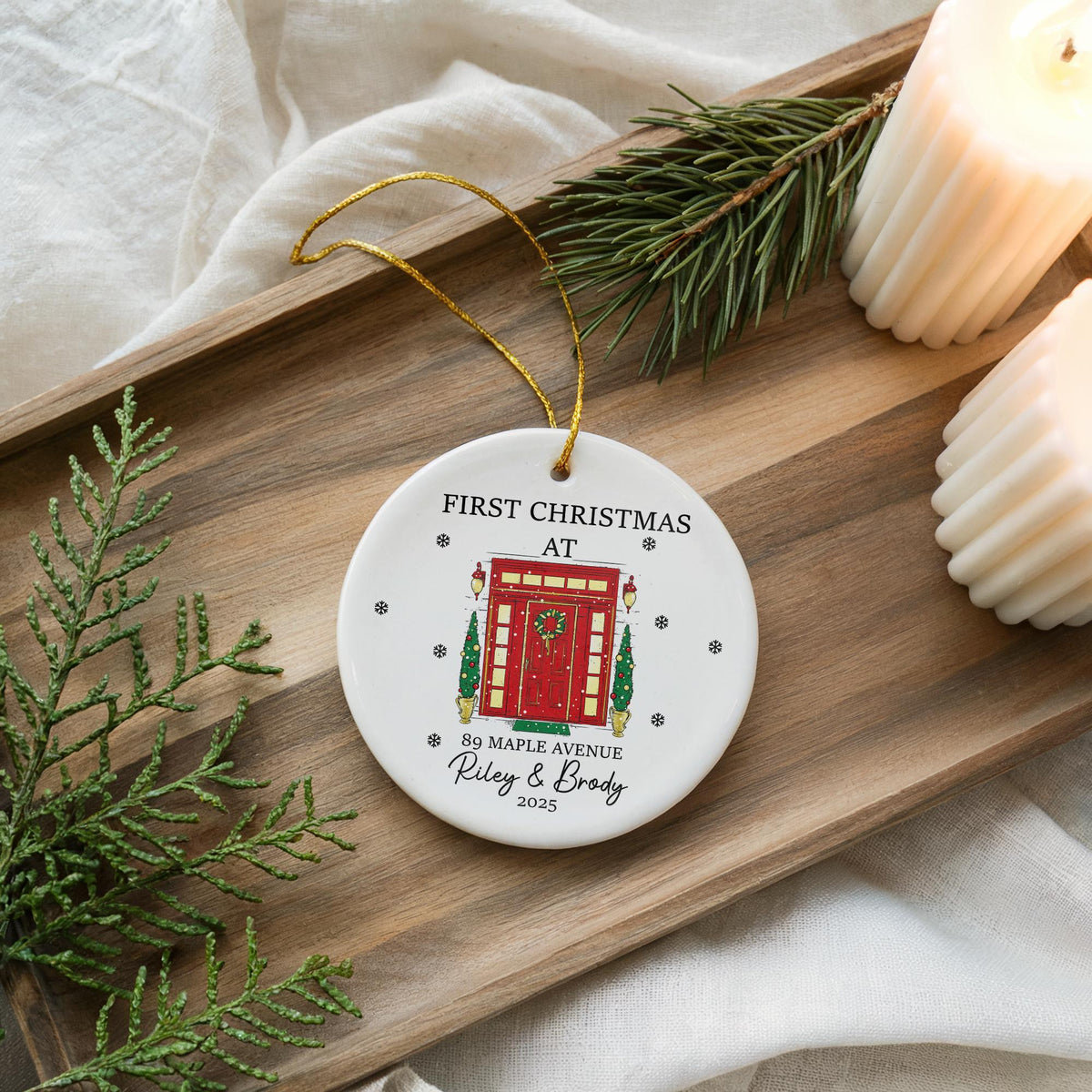 First Christmas New Home Ornament, Personalized Ceramic Keepsake
