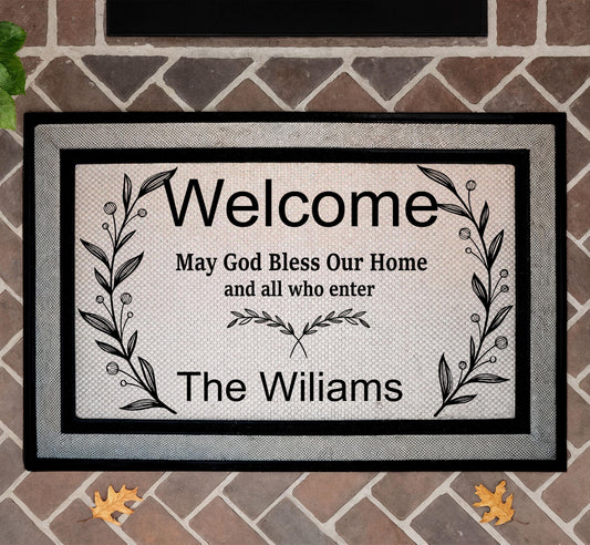 May God Bless Our Home Doormat, Custom Family Name Welcome Mat