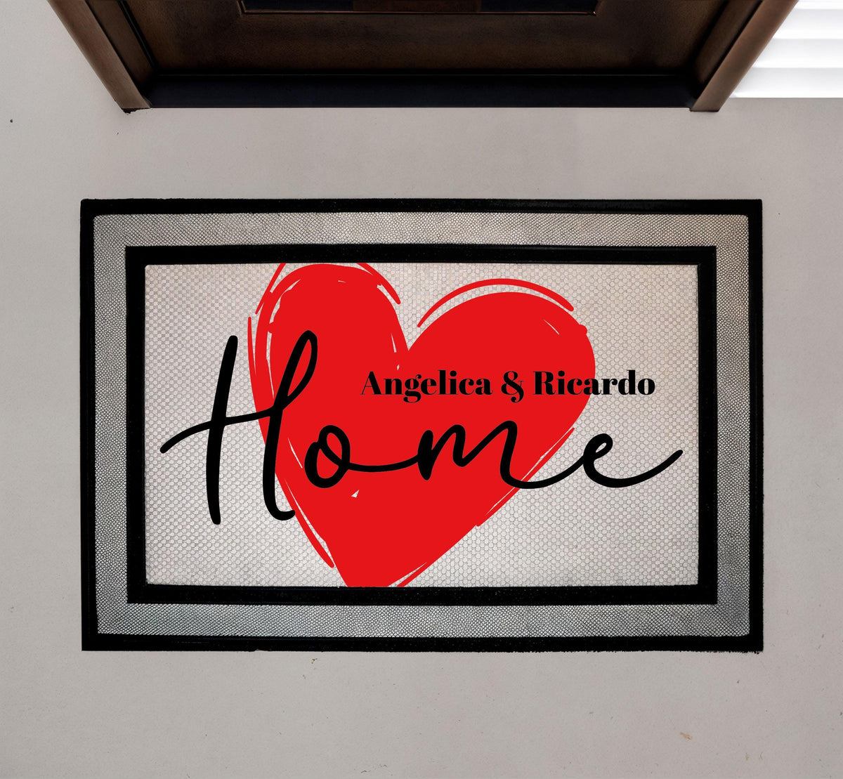 Personalized HOME Doormat, Custom Couple Names Welcome Mat, Romantic Heart Door Mat, Indoor-Outdoor Mat, Housewarming Gift for Newlyweds