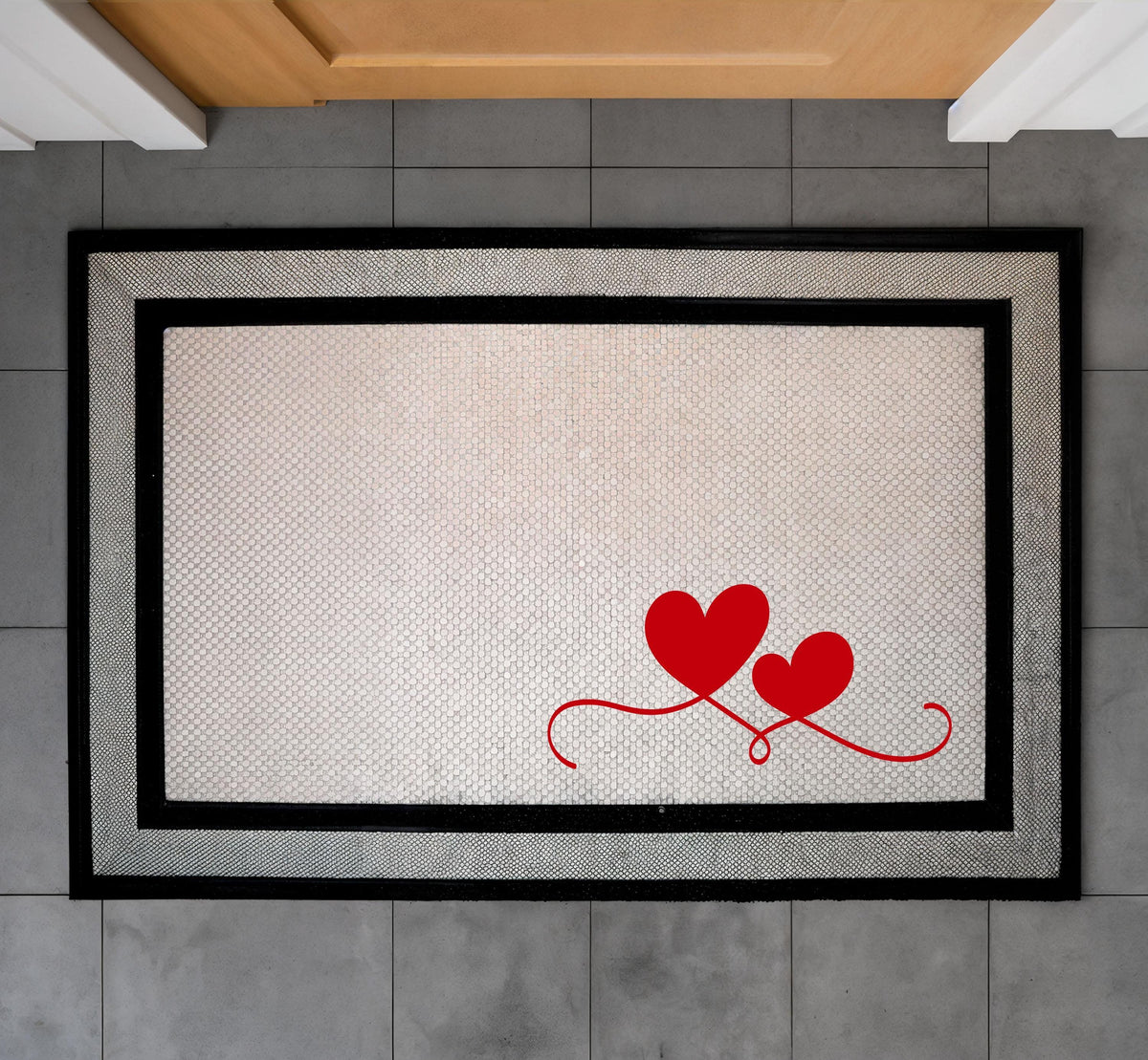 Romantic Hearts Doormat, Love Themed Welcome Mat, Cute Couple Indoor-Outdoor Mat, Minimalist Door Mat, Elegant Porch Mat, Gift for Newlyweds