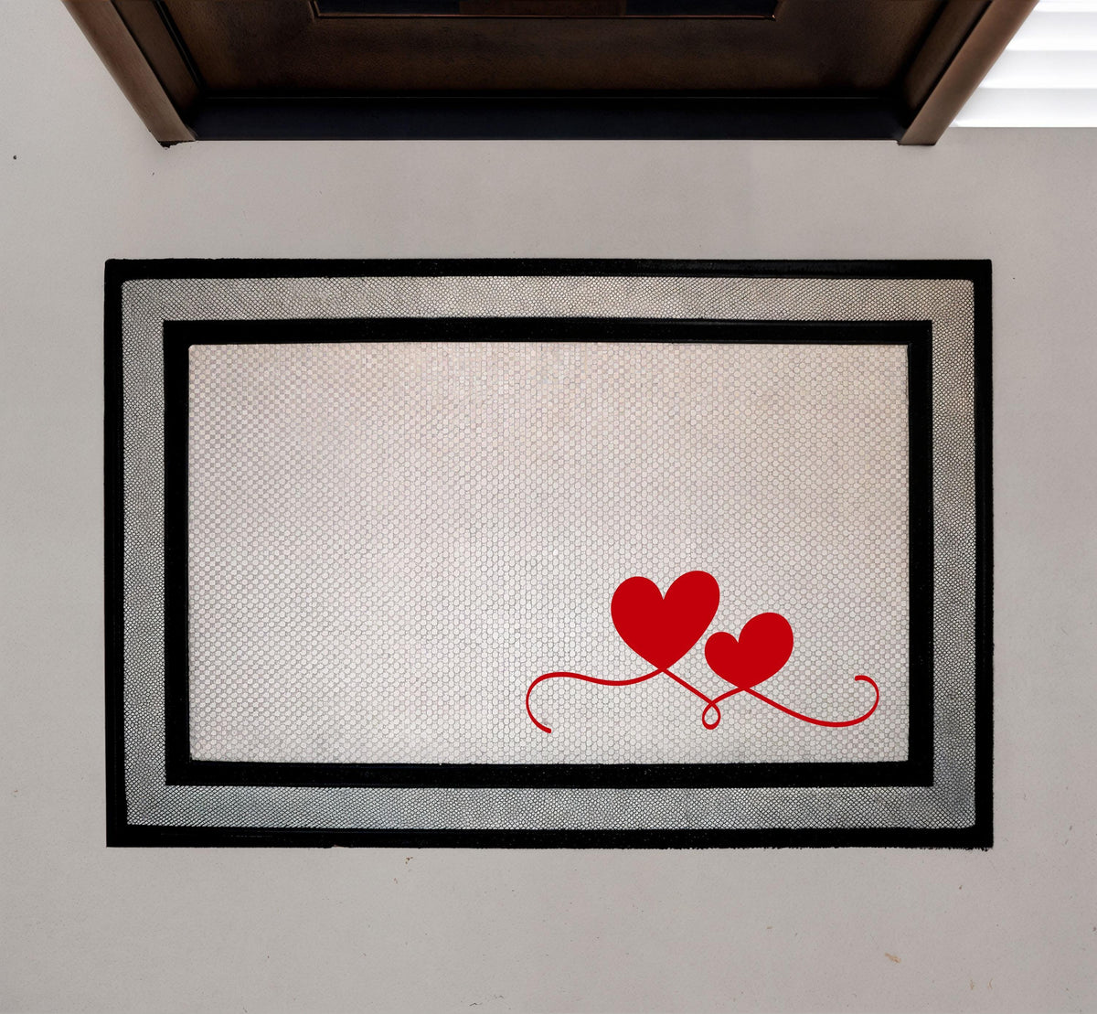 Romantic Hearts Doormat, Love Themed Welcome Mat, Cute Couple Indoor-Outdoor Mat, Minimalist Door Mat, Elegant Porch Mat, Gift for Newlyweds