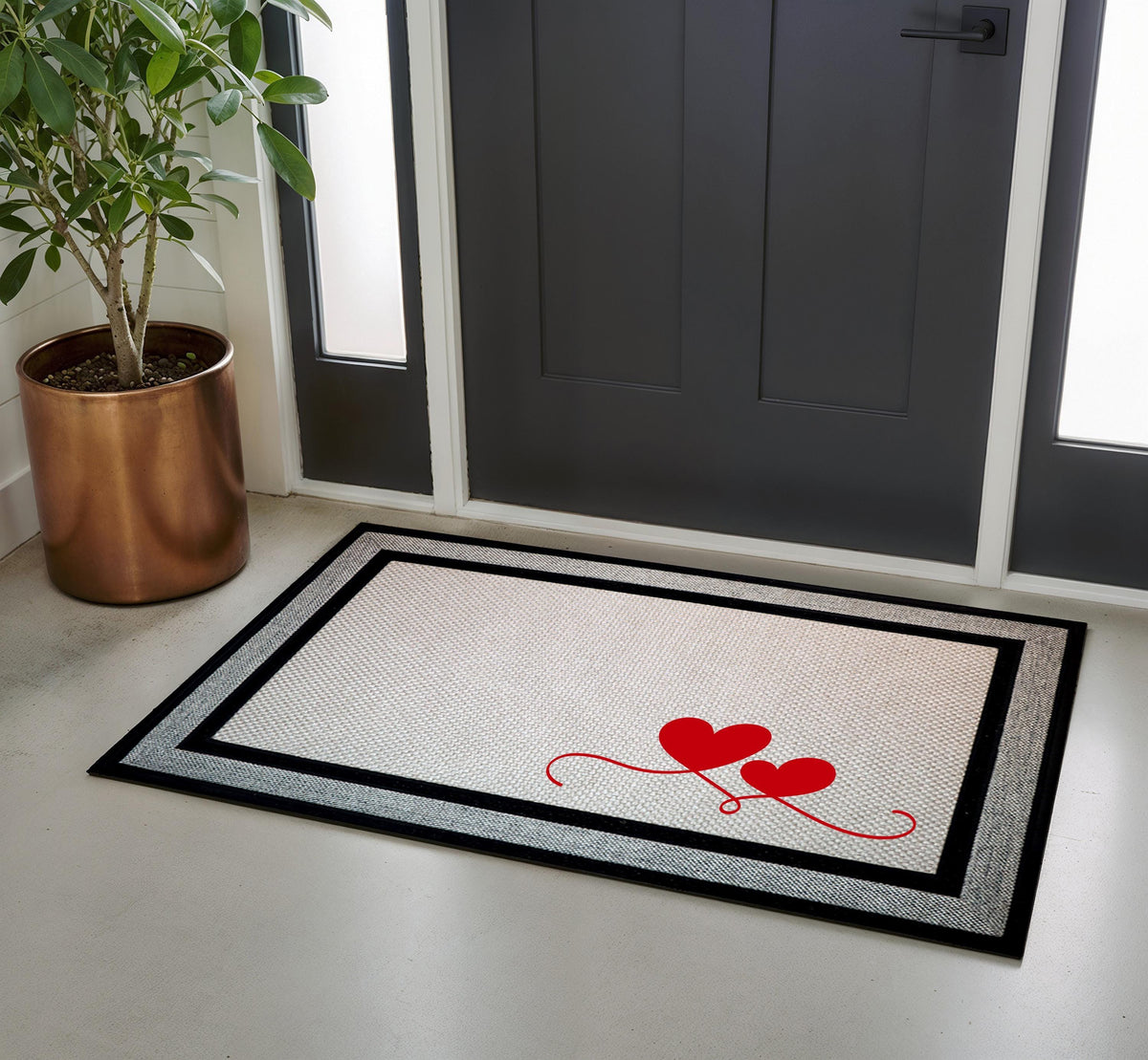 Romantic Hearts Doormat, Love Themed Welcome Mat, Cute Couple Indoor-Outdoor Mat, Minimalist Door Mat, Elegant Porch Mat, Gift for Newlyweds